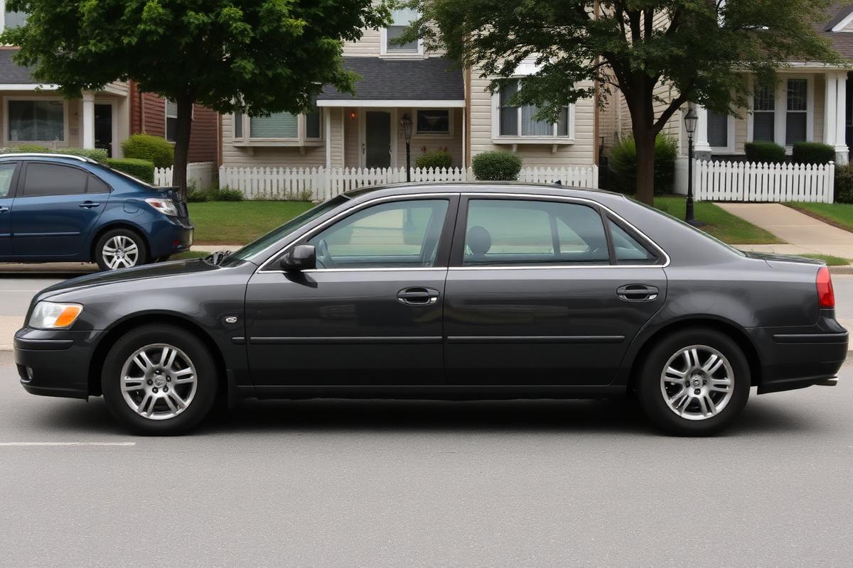 Used family sedan parked on a residential street
