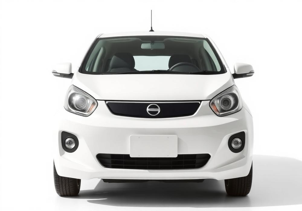 Small white city car on a plain background