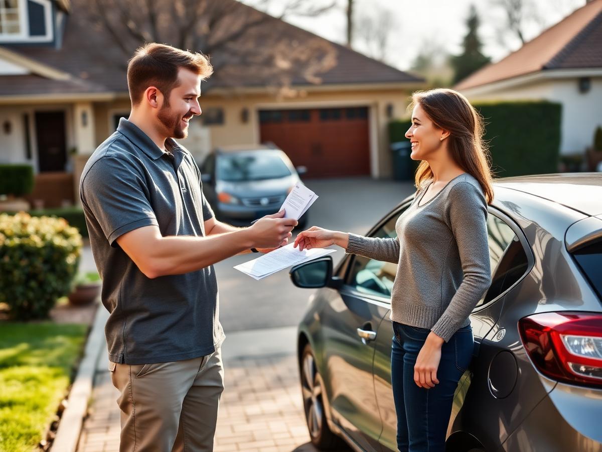 JD Car Buyers agent paying a customer on their driveway